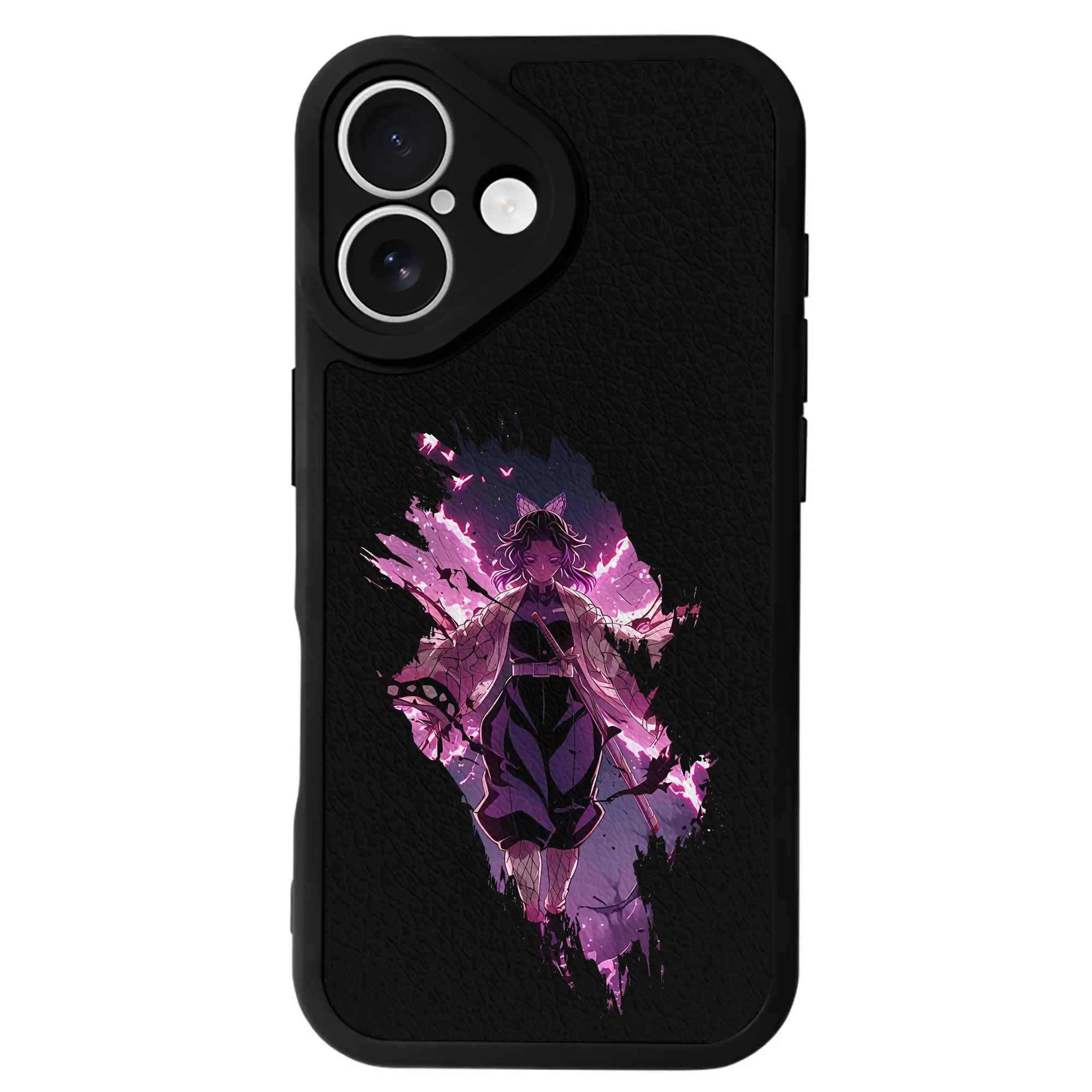 鬼滅の刃 グッズ,胡蝶 しのぶ - IPhone 16シリーズ対応 ・ シリコンスマホケース ・ レザー調 ・ 高精度フィット ・ 耐衝撃 ・ ワイヤレス充電対応 ・ 精密カット